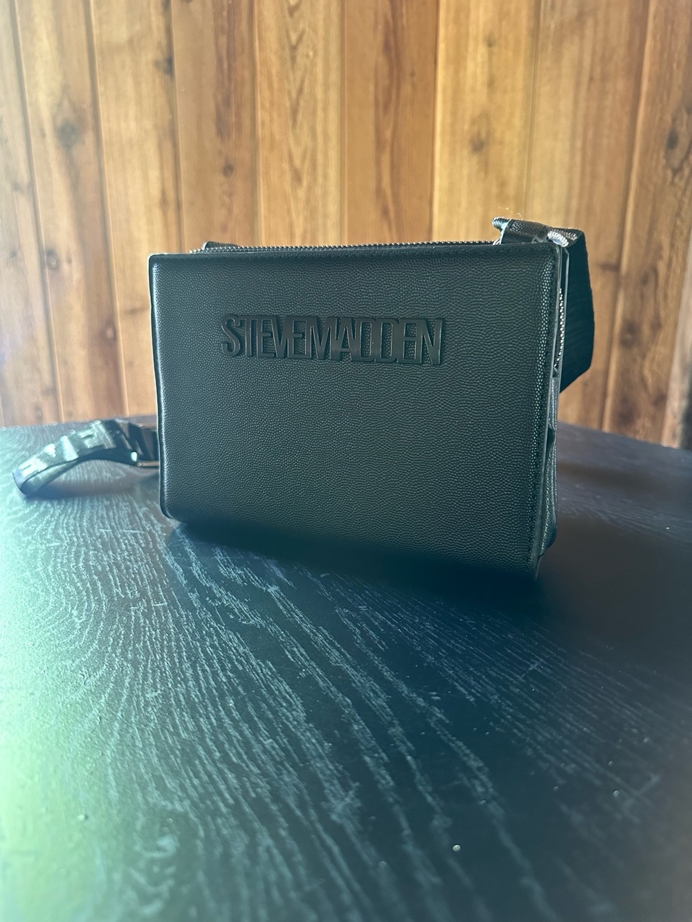 Steve Madden Black Embossed Logo Belt Bag